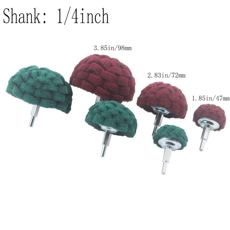 JUNLIXN 9 Pcs Scouring Pads, 1/4'' Shank Half Ball Shape Non Woven Buffing Polishing Kits for Drill, Power Scrubber Drill Polishing Kits - Image 2